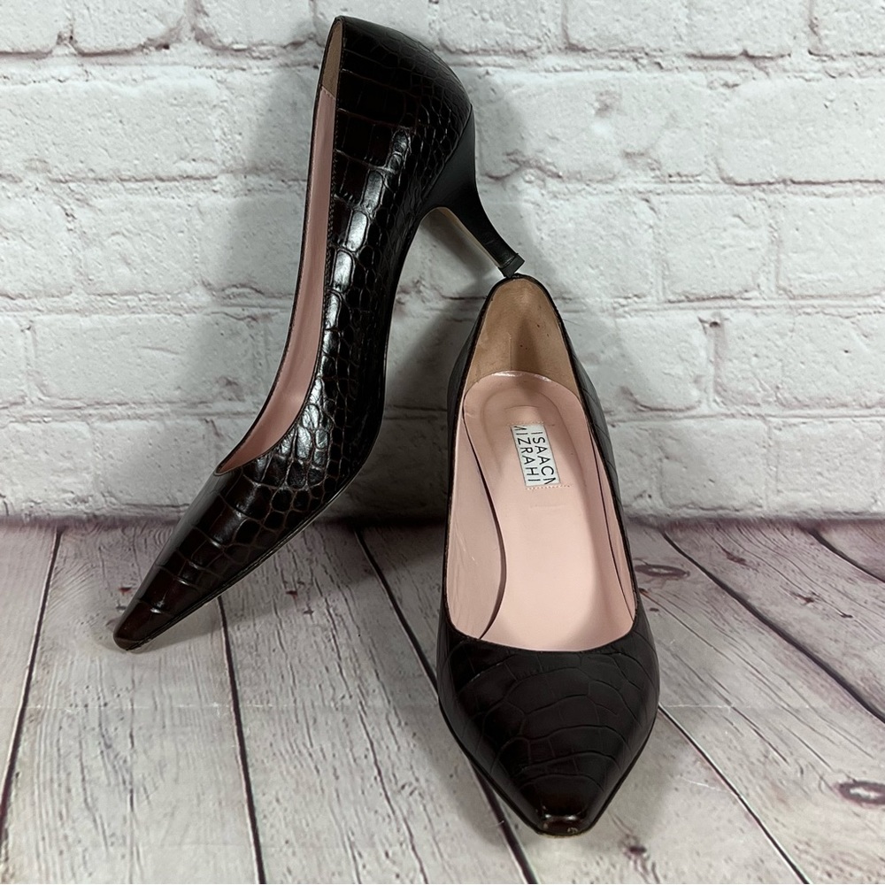 Isaac Mizrahi Heels Italian Leather Pumps Dark Brown Leather Size 9.5